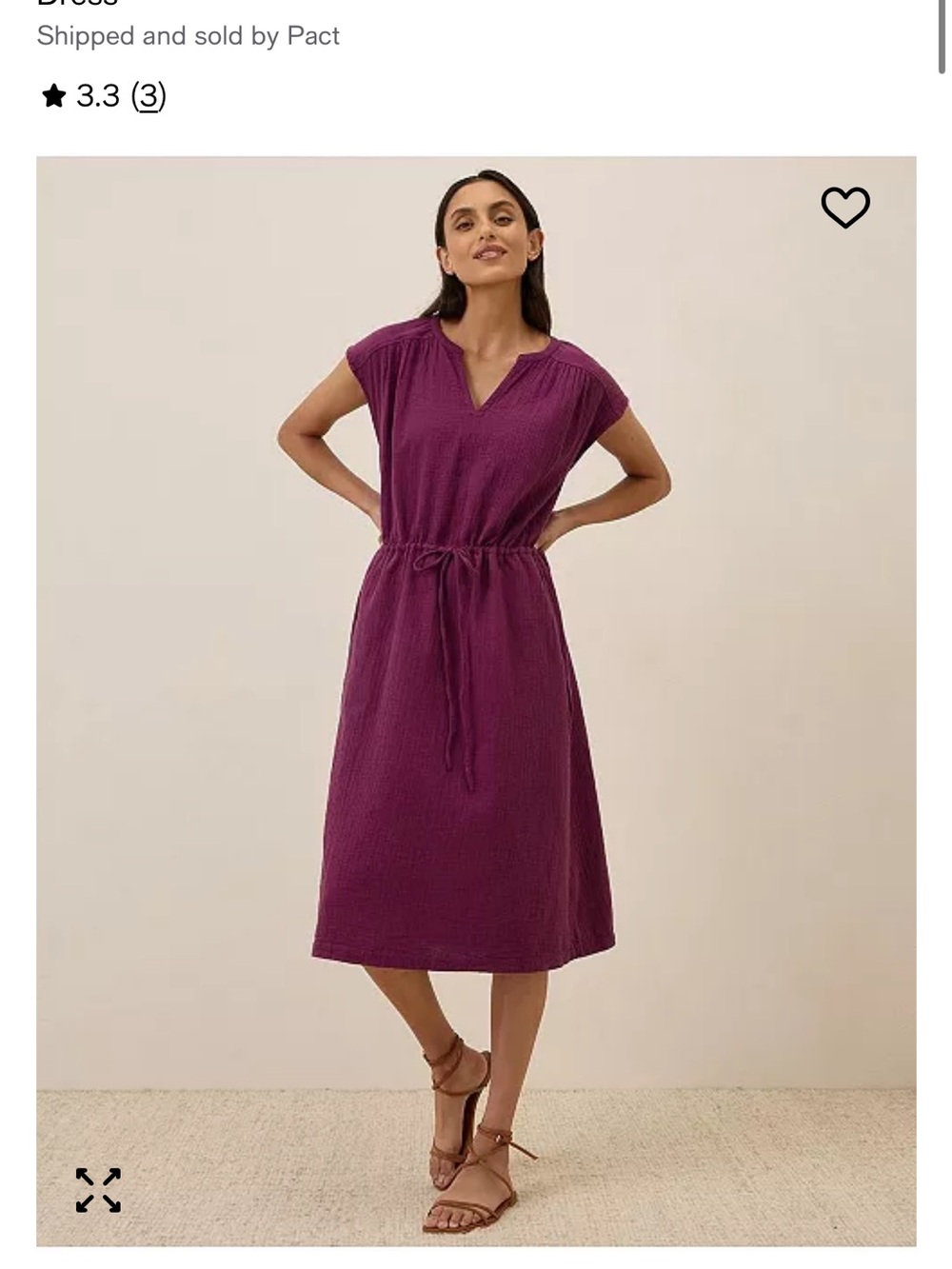 Pact Plum Midi Dress with Drawstring Waist